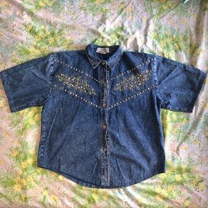 City Swingers vintage bedazzled bejeweled women’s denim button up shirt